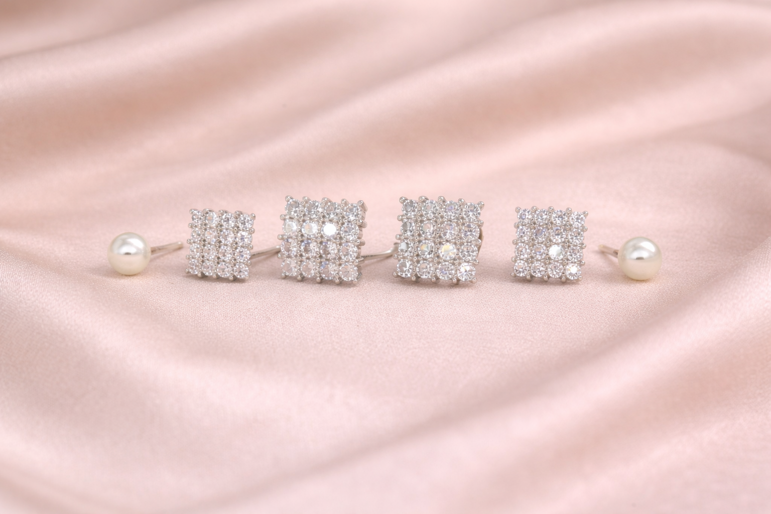 Stainless Steel Silver Polish Earring Set with Zircon Stone Anti-Tarnish & Anti-Allergic for Girls (Design 1)
