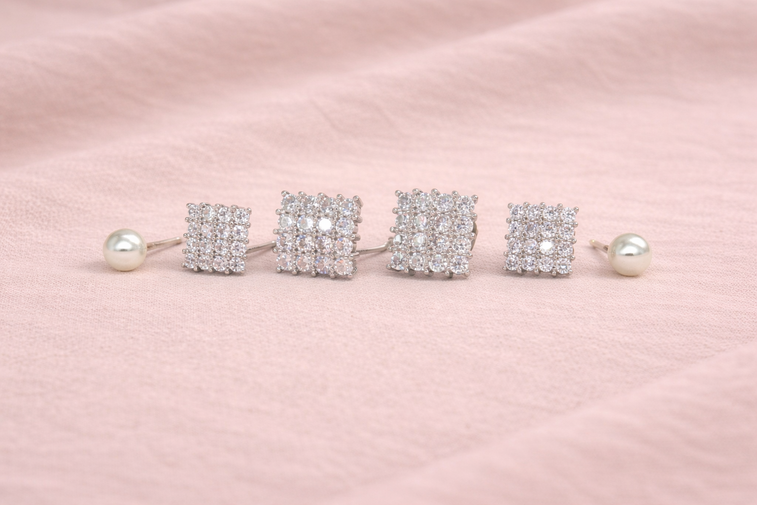 Stainless Steel Silver Polish Earring Set with Zircon Stone Anti-Tarnish & Anti-Allergic for Girls (Design 1)