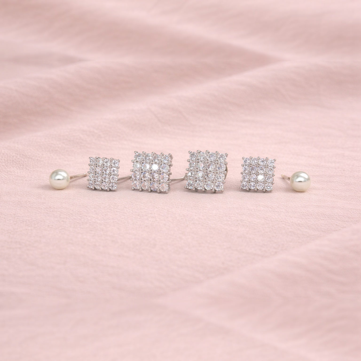 Stainless Steel Silver Polish Earring Set with Zircon Stone Anti-Tarnish & Anti-Allergic for Girls (Design 1)