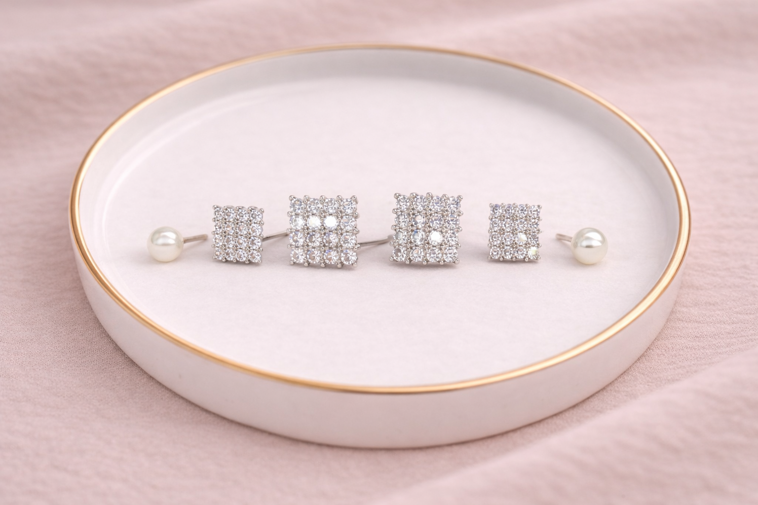Stainless Steel Silver Polish Earring Set with Zircon Stone Anti-Tarnish & Anti-Allergic for Girls (Design 1)