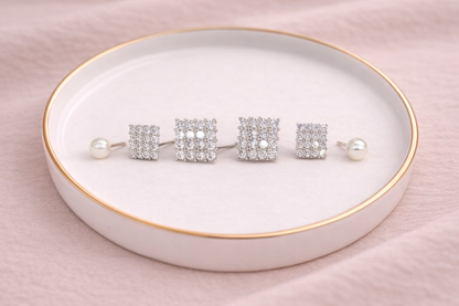 stainless steel silver polish earring set with zircon stone anti tranish anti allergic for girls