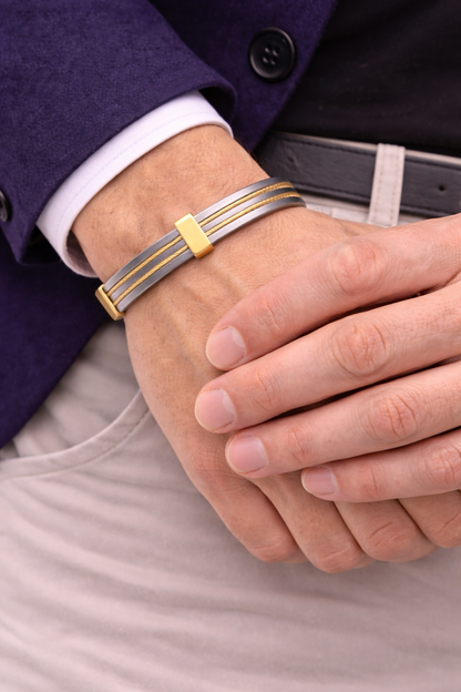 18K gold and silver staainless steel kada for boys amti tsrnish anti allergic