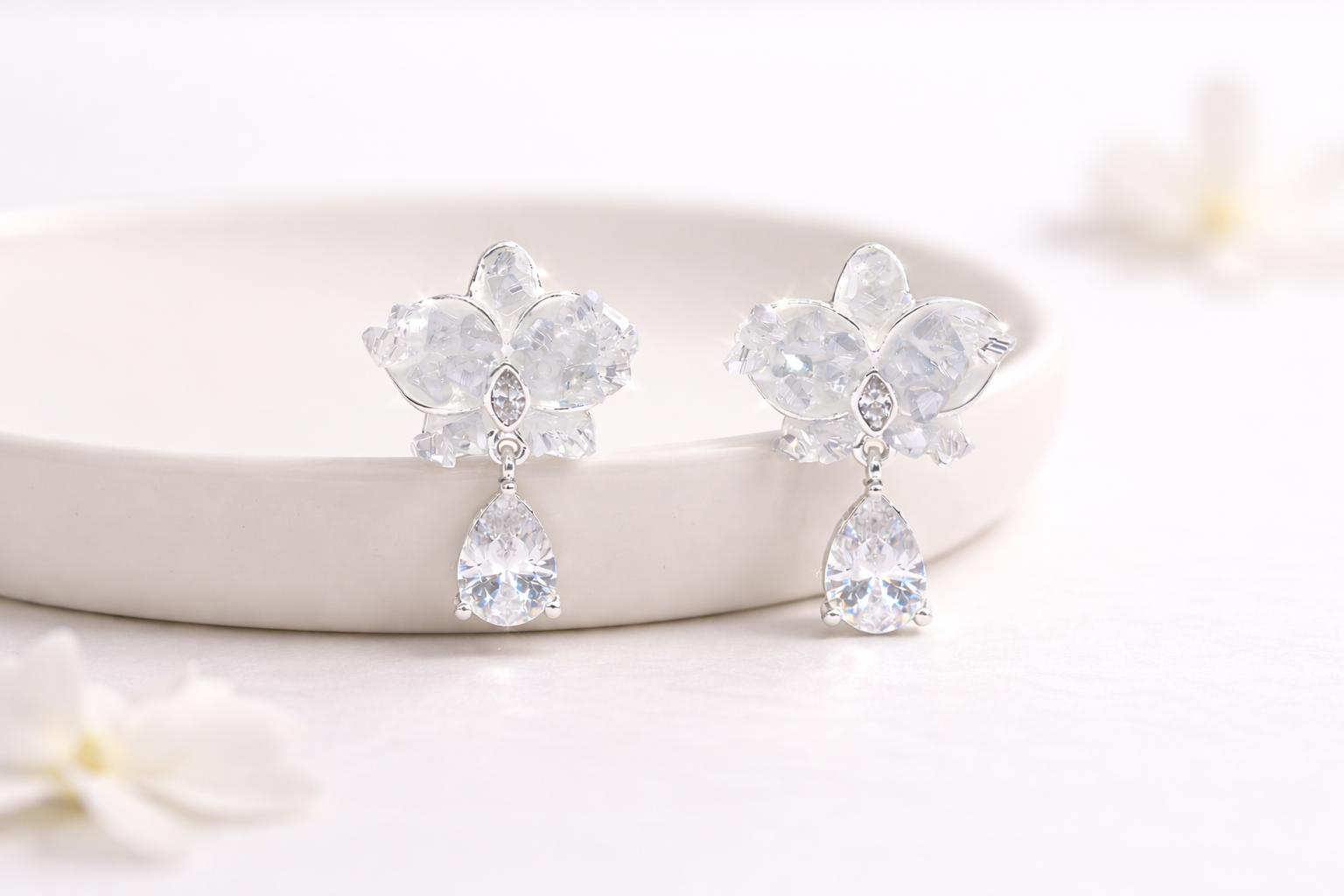 Stainless Steel Silver Polish with Swarovski Stone with Crystal Anti-Tarnish & Anti-Allergic Fancy Earring for Girls (Design 4)