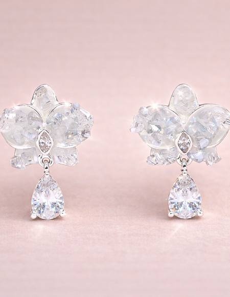 stainless steel silver polish with swarovski stone with crystal anti tarnish anti allergic fancy earring for girls