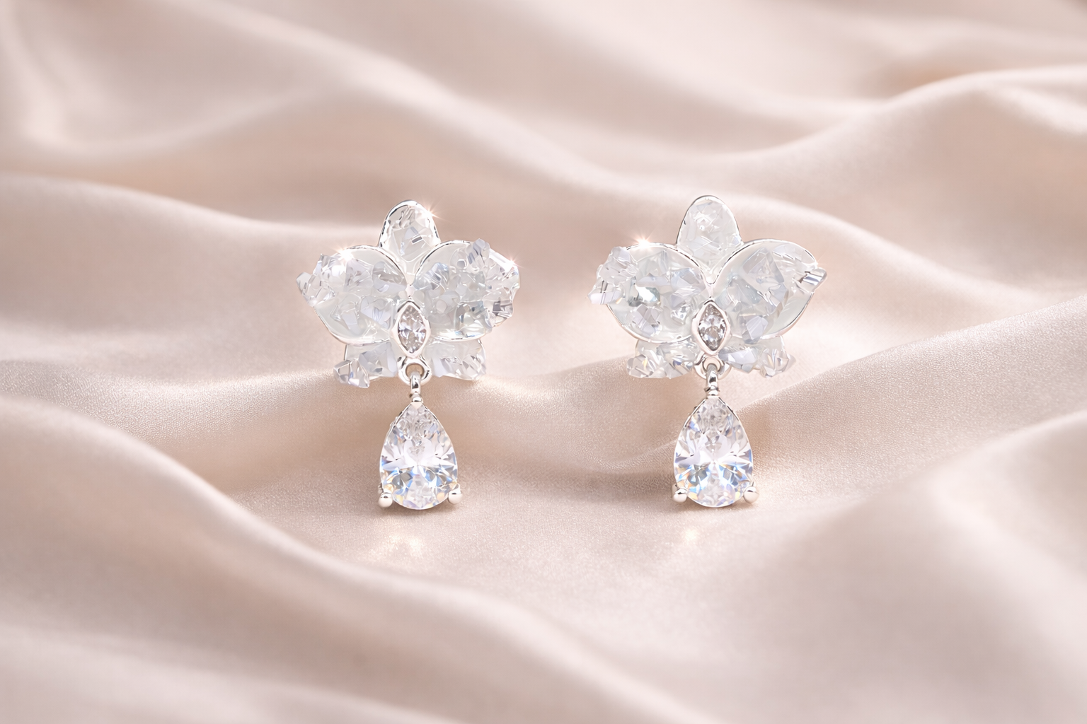 Stainless Steel Silver Polish with Swarovski Stone with Crystal Anti-Tarnish & Anti-Allergic Fancy Earring for Girls (Design 4)
