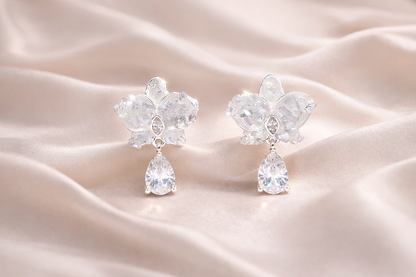 stainless steel silver polish with swarovski stone with crystal anti tarnish anti allergic fancy earring for girls