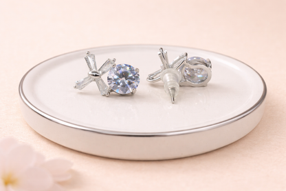 stainless steel silver polish with swarovski stone with crystal anti tarnish anti allergic fancy earring for girls