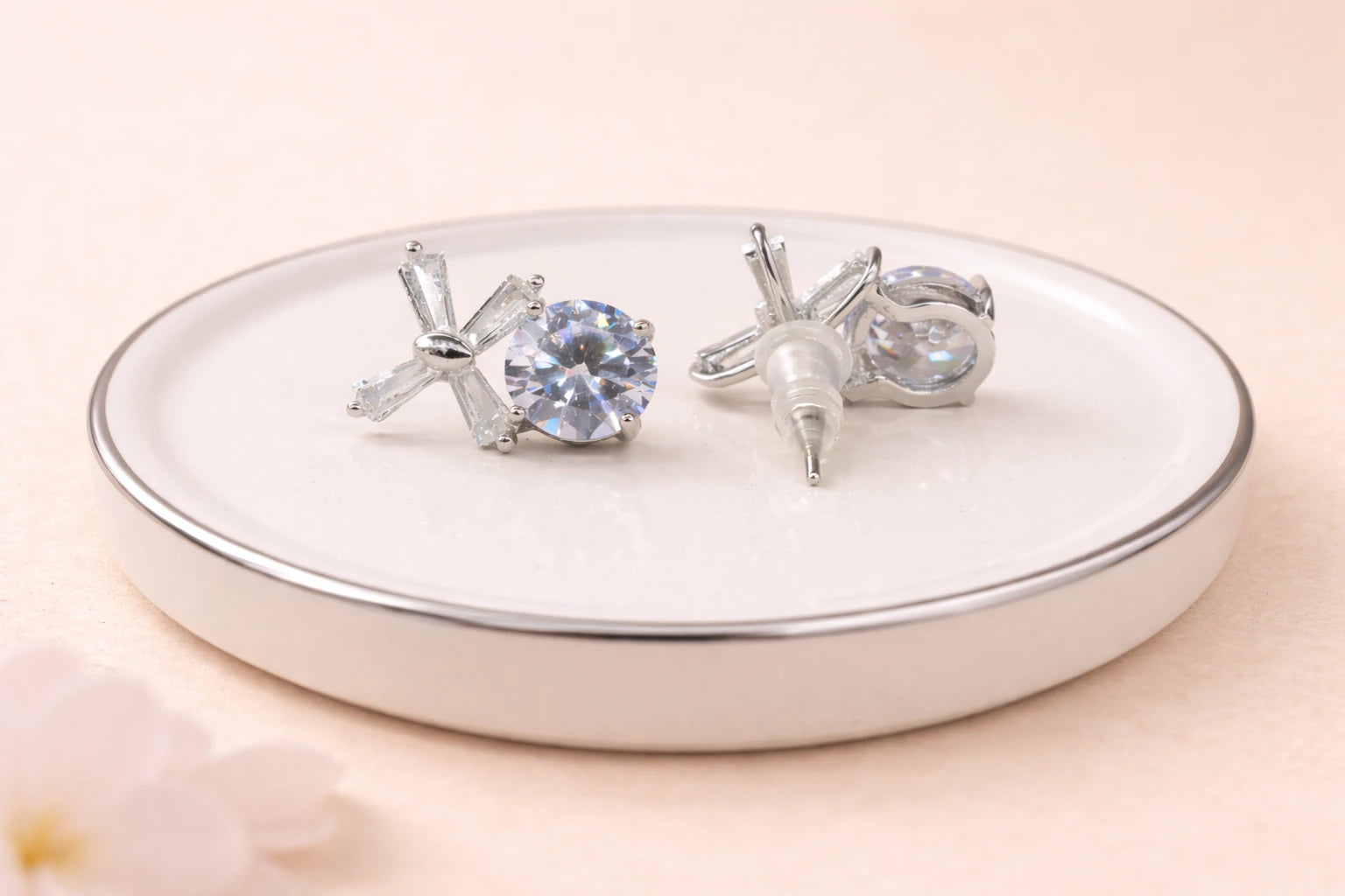 Stainless Steel Silver Polish with Swarovski Stone with Crystal Anti-Tarnish & Anti-Allergic Fancy Earring for Girls (Design 3)