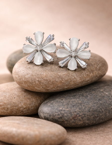 stainless steel silver polish with white pearl & diamond anti tarnish anti allergic fancy earring for girls