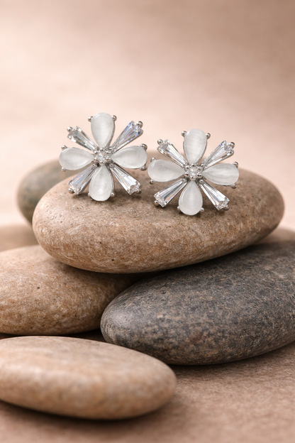 stainless steel silver polish with white pearl & diamond anti tarnish anti allergic fancy earring for girls