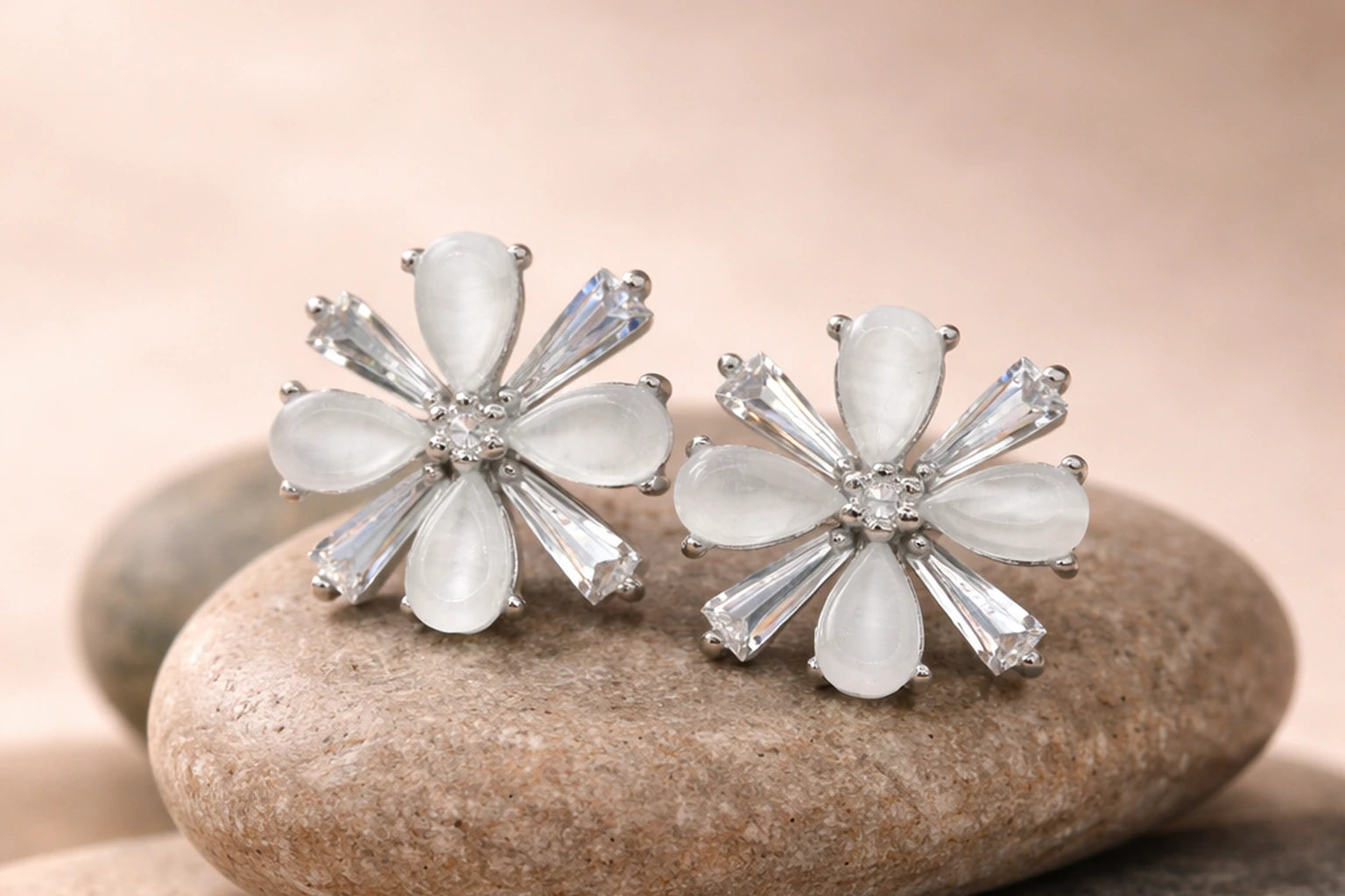 Stainless Steel Silver Polish with White Pearl & Diamond Anti-Tarnish & Anti-Allergic Fancy Earring for Girls