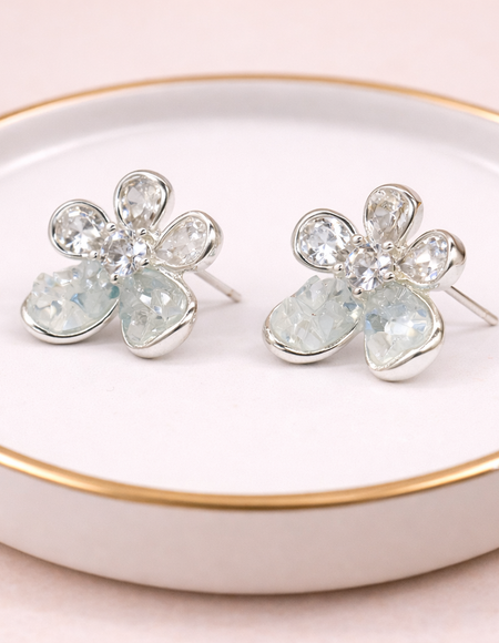 stainless steel silver polish with swarovski stone with light blue crystal anti tarnish anti allergic fancy earring for girls