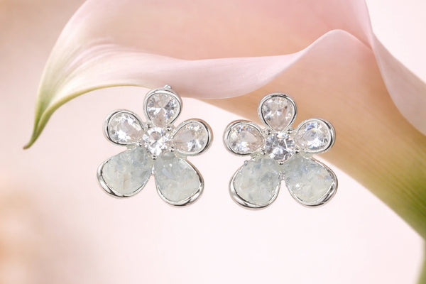 Crystal Stone with Light Blue Crystal Fancy Earring for Women – Silver