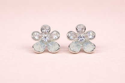 stainless steel silver polish with swarovski stone with light blue crystal anti tarnish anti allergic fancy earring for girls