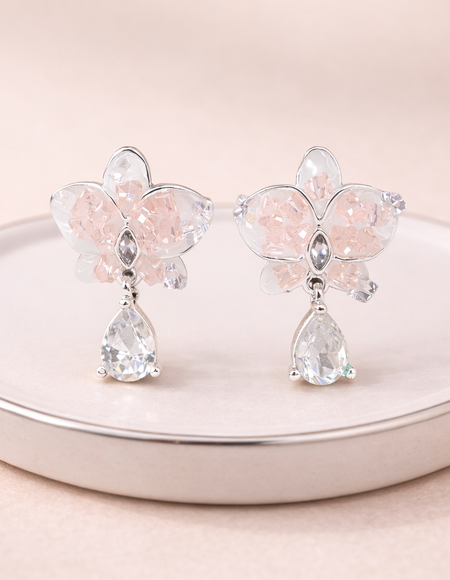 stainless steel silver polish with swarovski pink stone with pink crystal anti tarnish anti allergic fancy earring for girls