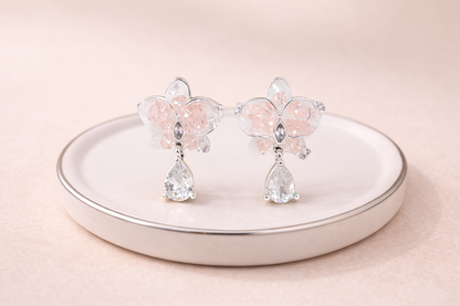 stainless steel silver polish with swarovski pink stone with pink crystal anti tarnish anti allergic fancy earring for girls