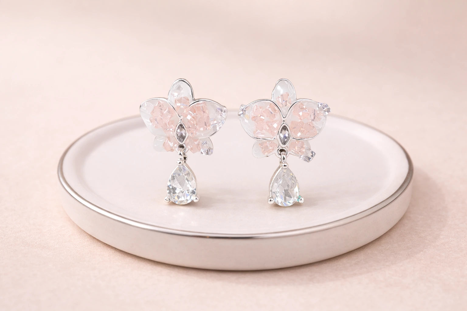 Stainless Steel Silver Polish with Swarovski Pink Stone with Pink Crystal Anti-Tarnish & Anti-Allergic Fancy Earring for Girls