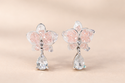 stainless steel silver polish with swarovski pink stone with pink crystal anti tarnish anti allergic fancy earring for girls