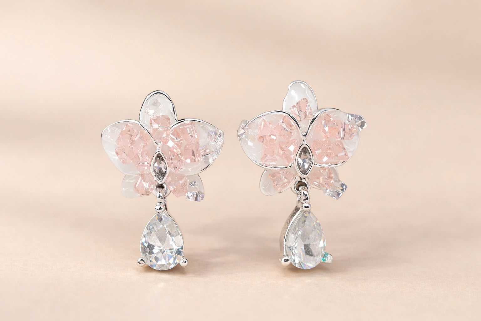 Stainless Steel Silver Polish with Swarovski Pink Stone with Pink Crystal Anti-Tarnish & Anti-Allergic Fancy Earring for Girls