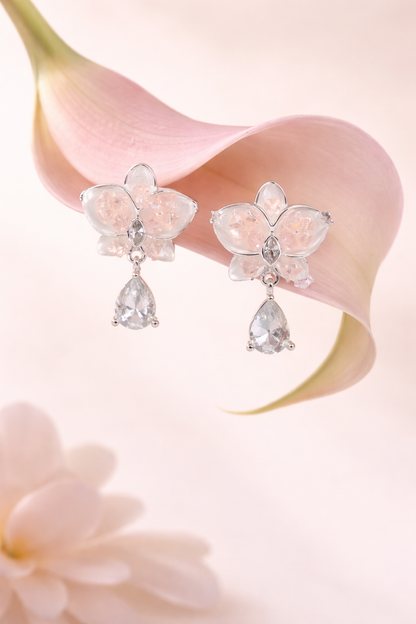 stainless steel silver polish with swarovski pink stone with pink crystal anti tarnish anti allergic fancy earring for girls