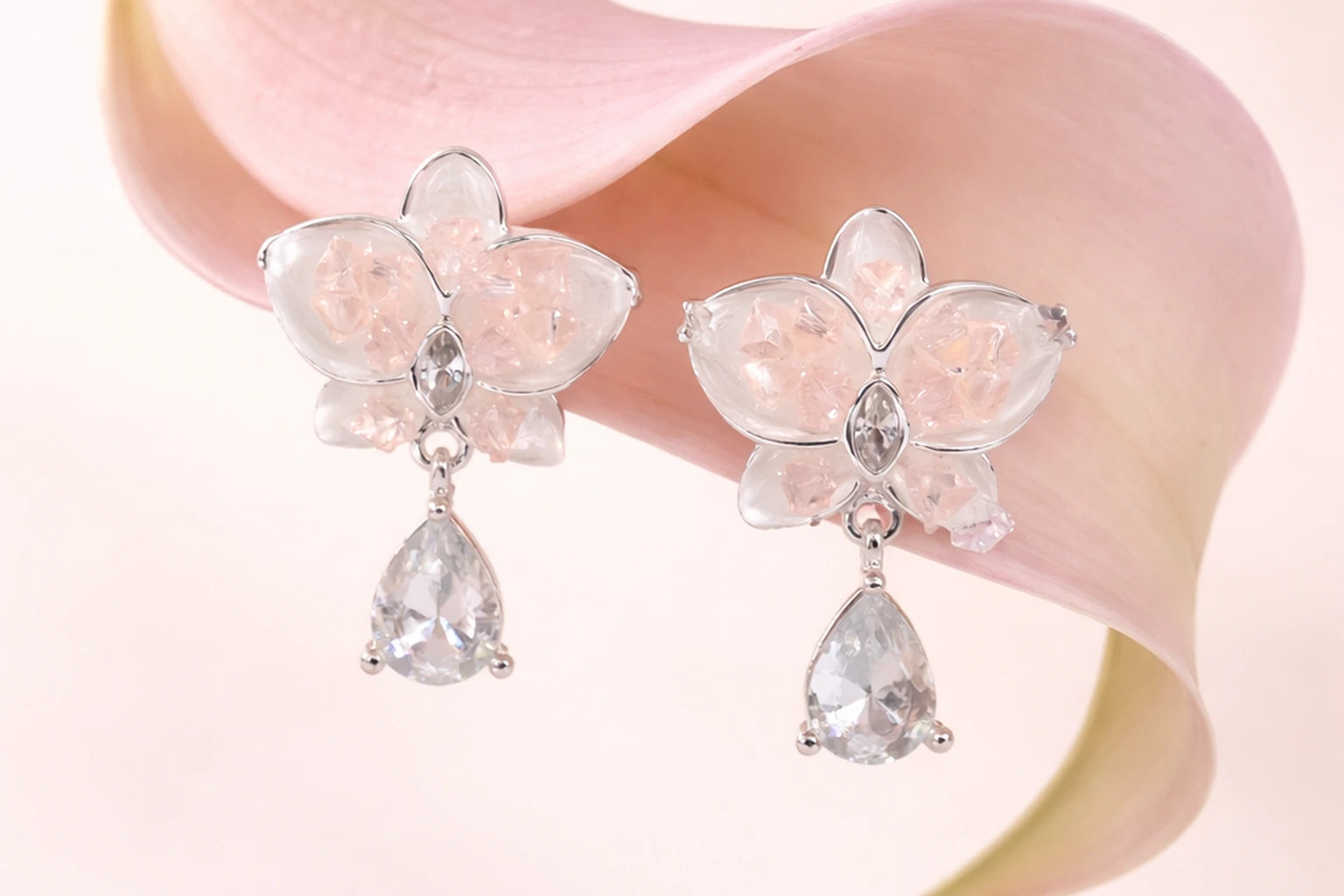 Stainless Steel Silver Polish with Swarovski Pink Stone with Pink Crystal Anti-Tarnish & Anti-Allergic Fancy Earring for Girls