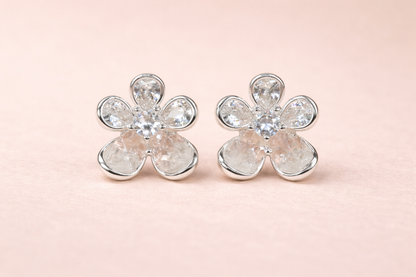 stainless steel silver polish with swarovski stone with crystal anti tarnish anti allergic fancy earring for girls