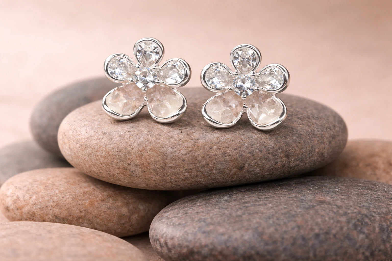 Stainless Steel Silver Polish with Swarovski Stone with Crystal Anti-Tarnish & Anti-Allergic Fancy Earring for Girls (Design 2)