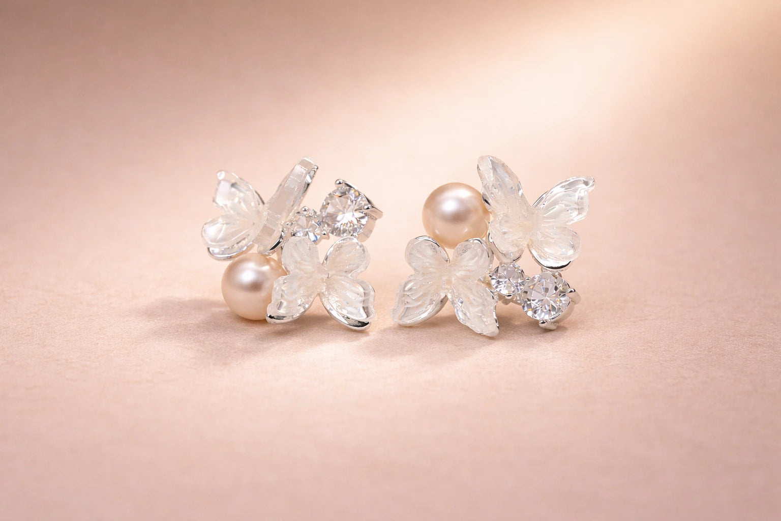 Stainless Steel Silver Polish with Pearl with Swarovski Stone with Butterfly Crystal Anti-Tarnish & Anti-Allergic Fancy Earring for Girls