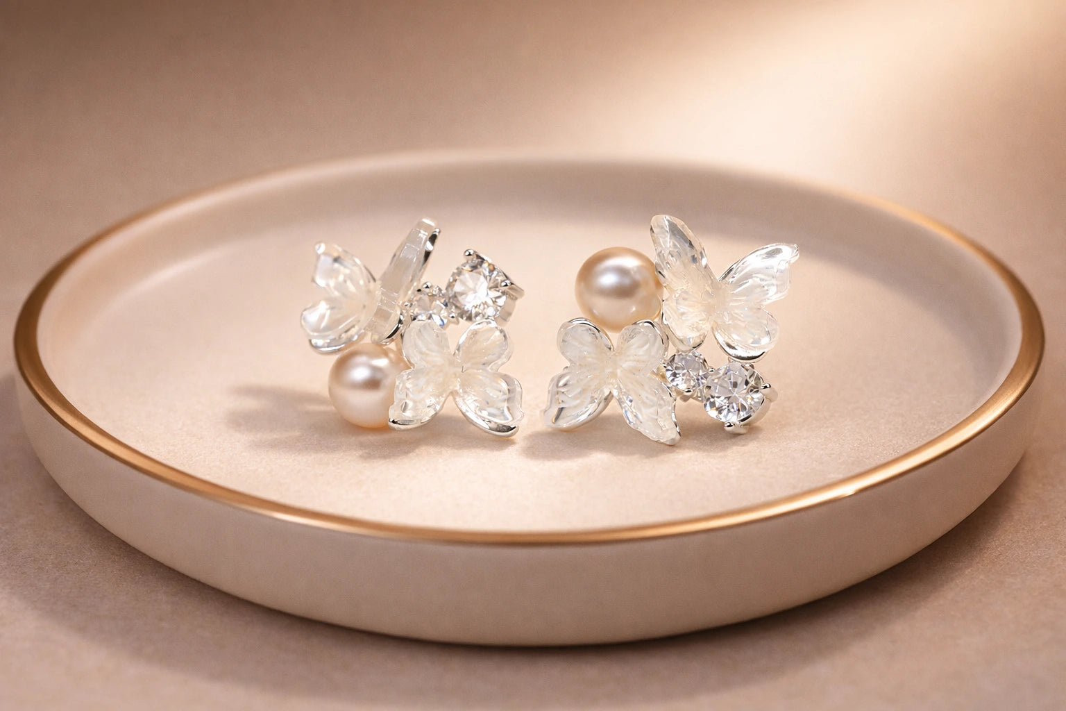 Stainless Steel Silver Polish with Pearl with Swarovski Stone with Butterfly Crystal Anti-Tarnish & Anti-Allergic Fancy Earring for Girls