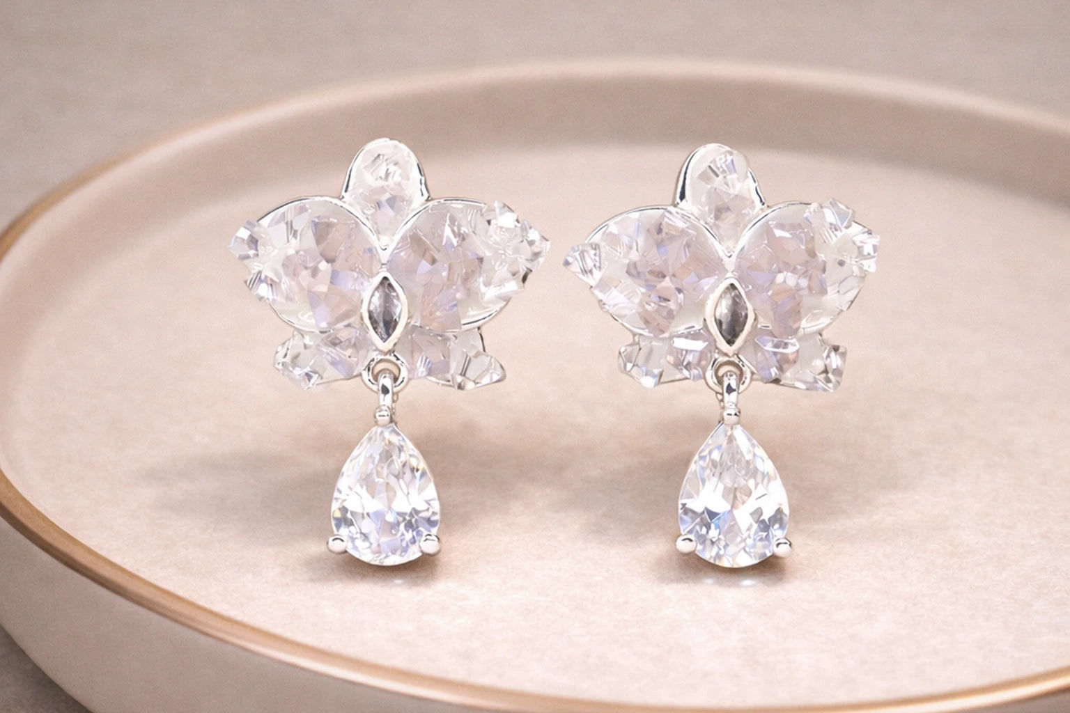 Crystal Stone with Stainless Steel Silver Polish Anti-Tarnish & Anti-Allergic Fancy Earring