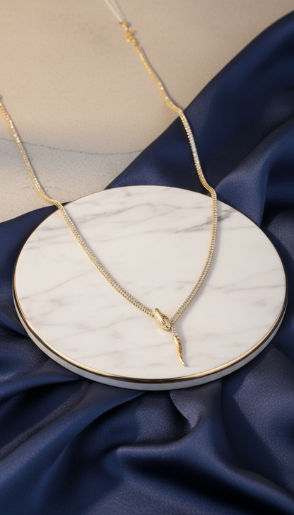 18kt gold polish necklace with snake & diamond anti tranish anti allergic for girls