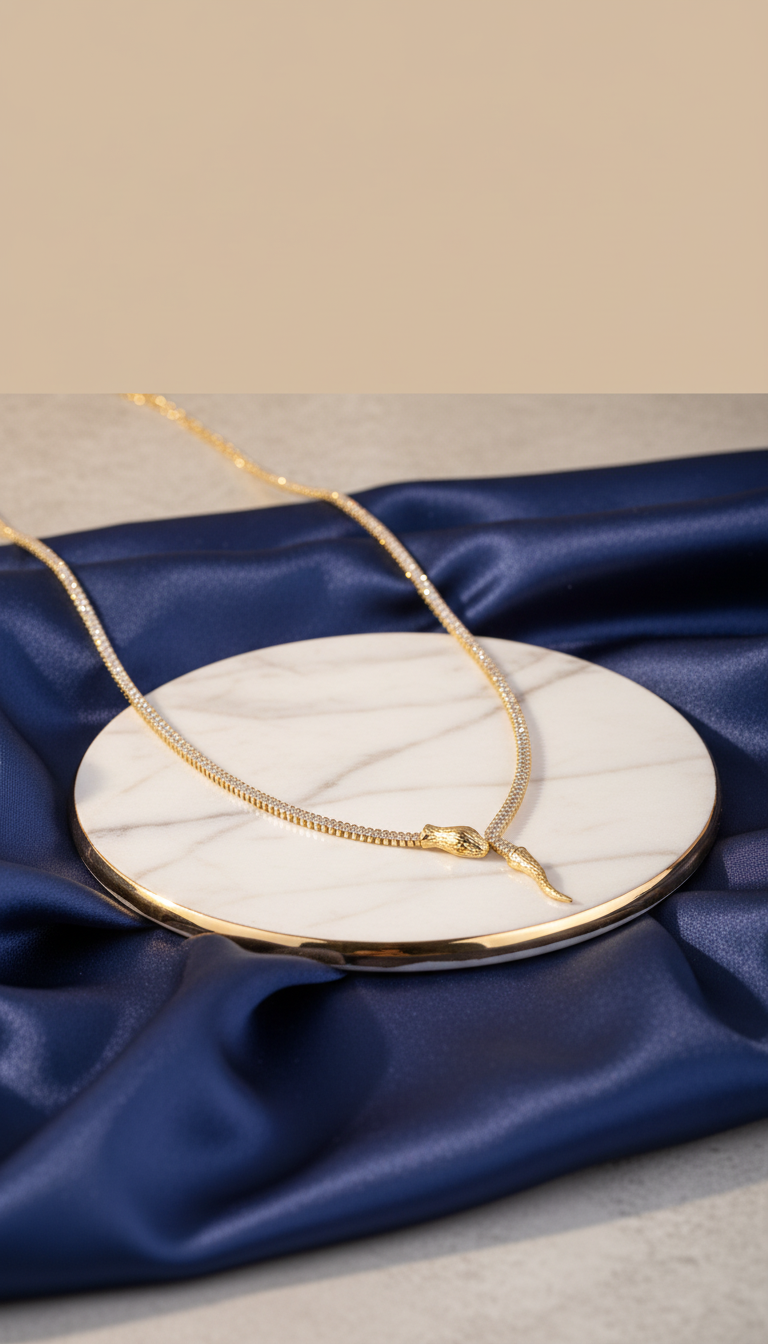 18kt Gold Polish Necklace with Snake & Diamond Anti-Tarnish & Anti-Allergic for Girls