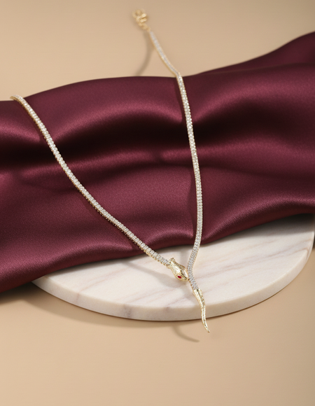 18kt gold polish necklace with snake & diamond anti tranish anti allergic for girls