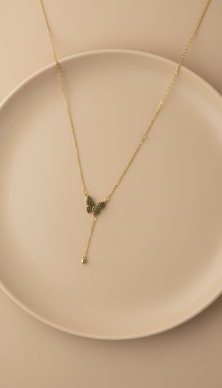 18kt Gold Polish Fancy Necklace with Butterfly Pendant Anti-Tarnish & Anti-Allergic for Girls