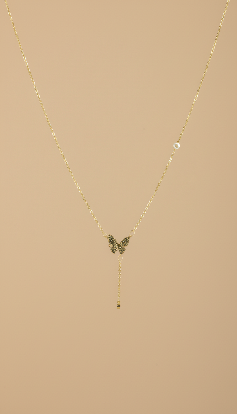 18kt Gold Polish Fancy Necklace with Butterfly Pendant Anti-Tarnish & Anti-Allergic for Girls