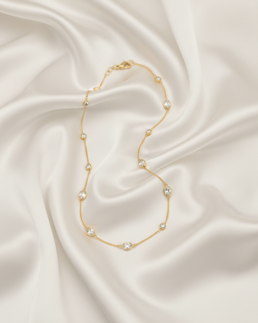 18kt Gold Polish Fancy Necklace with Swarovski Stone Anti-Tarnish & Anti-Allergic for Girls