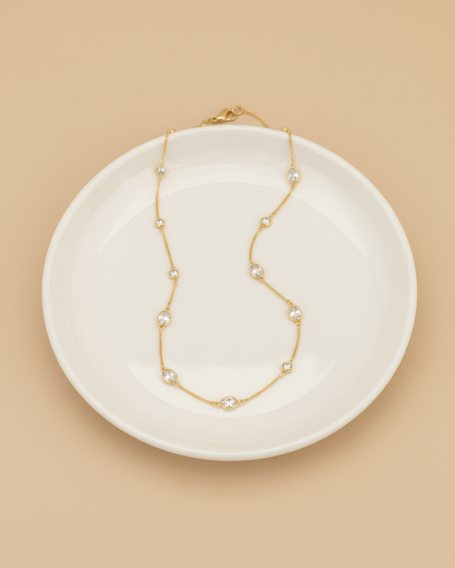 18kt Gold Polish Fancy Necklace with Swarovski Stone Anti-Tarnish & Anti-Allergic for Girls