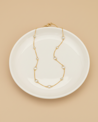 18kt gold polish fancy neclace with swarosvki stone anti tranish anti allergic for girls