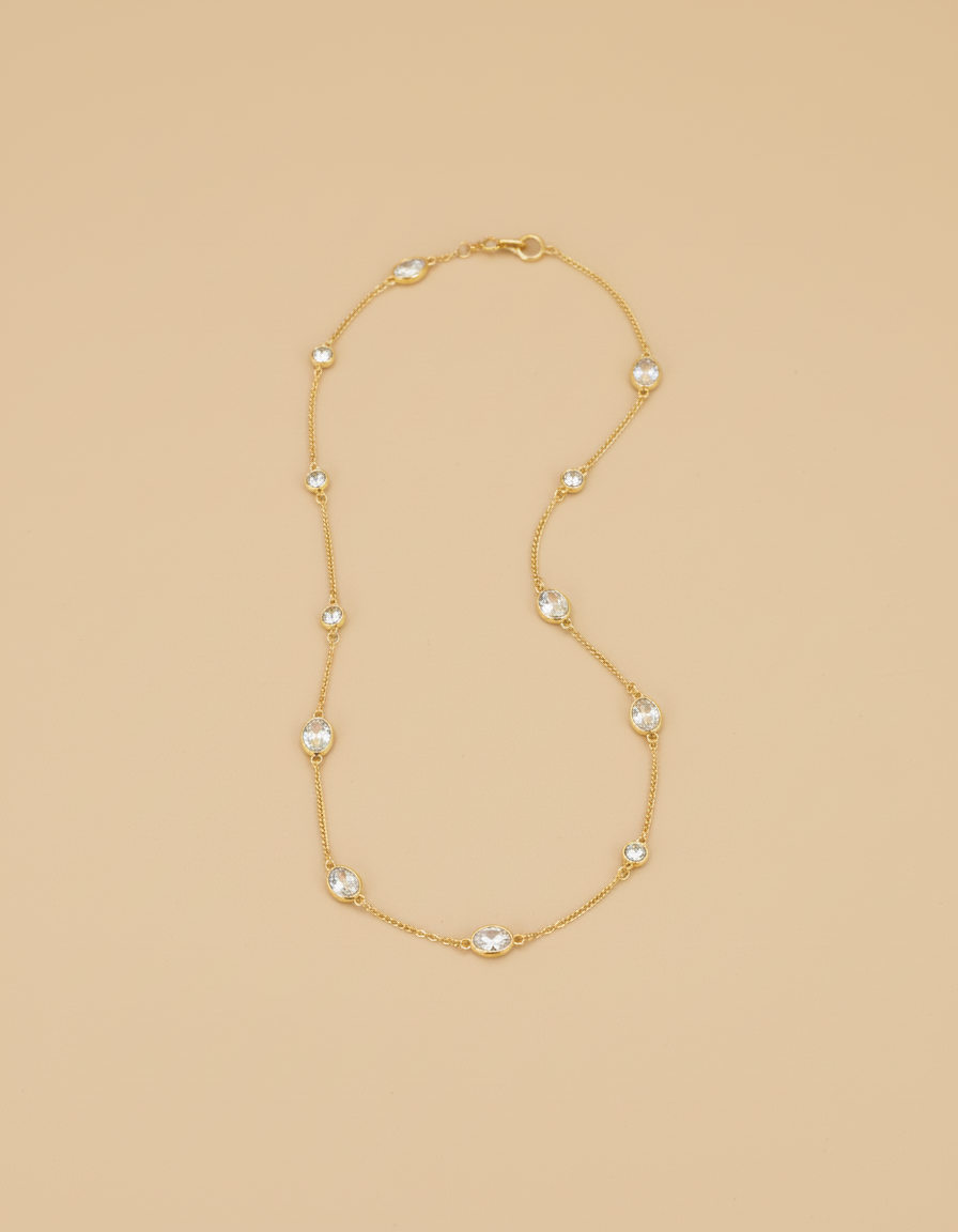 18kt Gold Polish Fancy Necklace with Swarovski Stone Anti-Tarnish & Anti-Allergic for Girls
