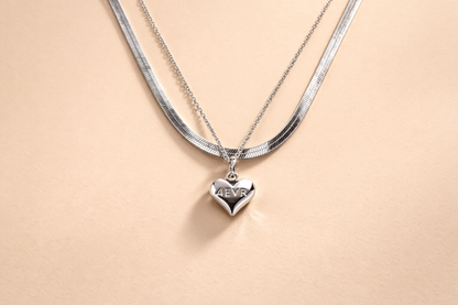 18kt gold polish necklace with two laayered chain & heart pendant anti tranish anti allergic for girls