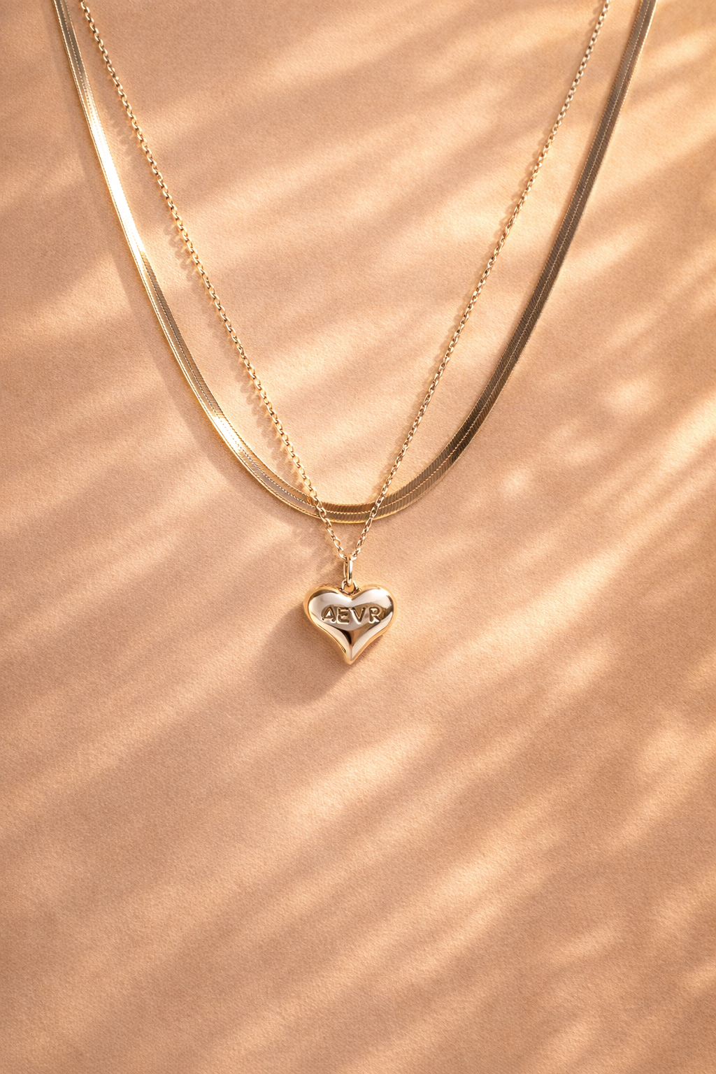 Stainless Steel Silver Polish with Necklace with Two Layered Chain & Heart Pendant Anti-Tarnish & Anti-Allergic for Girls