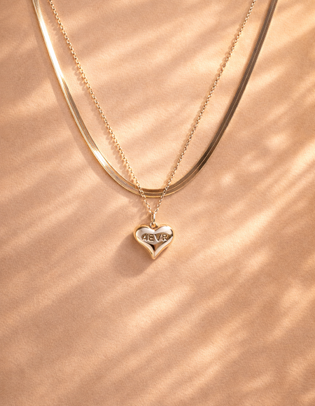 18kt gold polish necklace with two laayered chain & heart pendant anti tranish anti allergic for girls