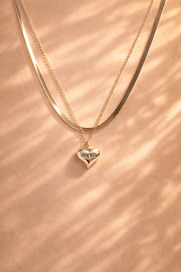 Two Layered Chain & Heart Pendant for Women – Silver