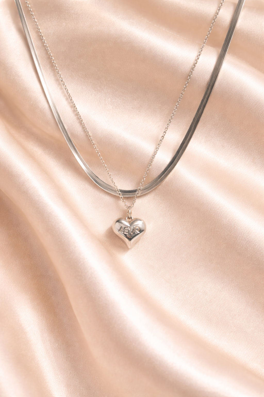 Stainless Steel Silver Polish with Necklace with Two Layered Chain & Heart Pendant Anti-Tarnish & Anti-Allergic for Girls