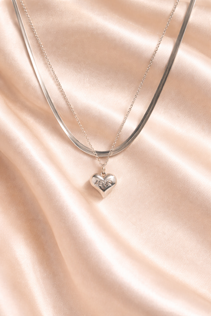 18kt gold polish necklace with two laayered chain & heart pendant anti tranish anti allergic for girls
