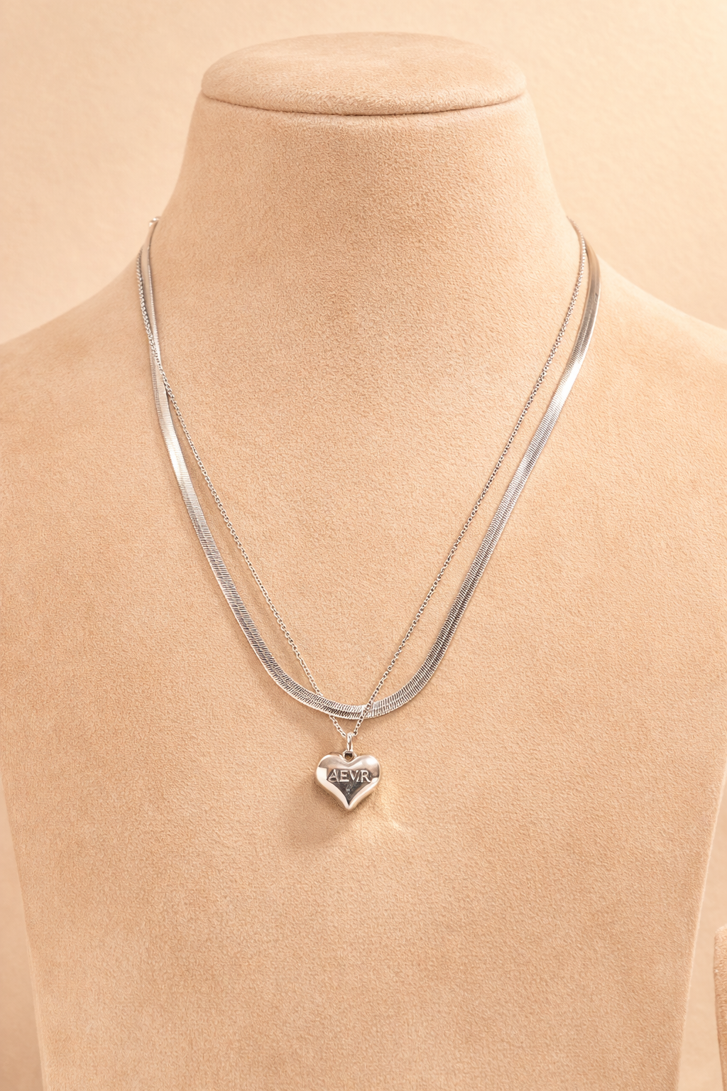 Stainless Steel Silver Polish with Necklace with Two Layered Chain & Heart Pendant Anti-Tarnish & Anti-Allergic for Girls