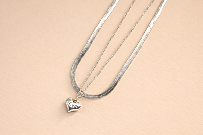 18kt gold polish necklace with two laayered chain & heart pendant anti tranish anti allergic for girls