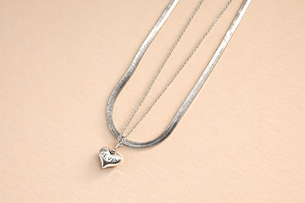 Two Layered Chain & Heart Pendant for Women – Silver