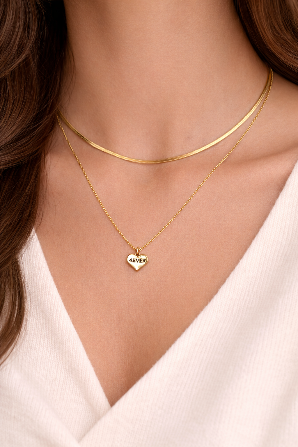 18kt Gold Polish Necklace with Two Layered Chain & Heart Pendant Anti-Tarnish & Anti-Allergic for Girls