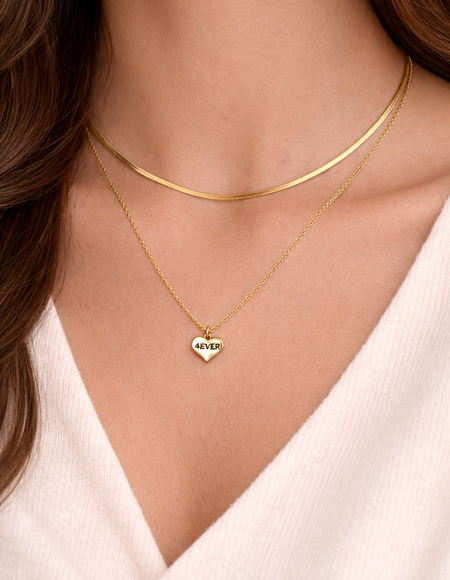 18kt gold polish necklace with two laayered chain & heart pendant anti tranish anti allergic for girls